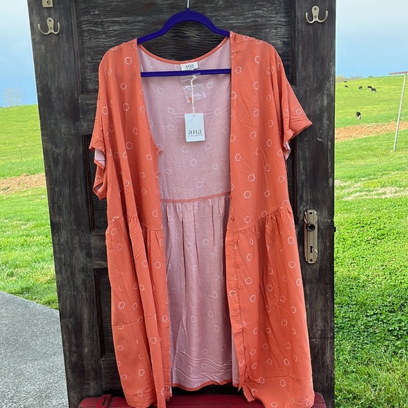a.n.a. Short Sleeve, V-Neck T-Shirt Dress, Marmalade Orange |3X - Picture 5 of 11